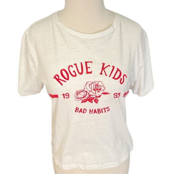 Cooperative Cropped Top SZ Medium White and Red T-Shirt 53% Polyester 9% Viscose - Picture 1 of 10